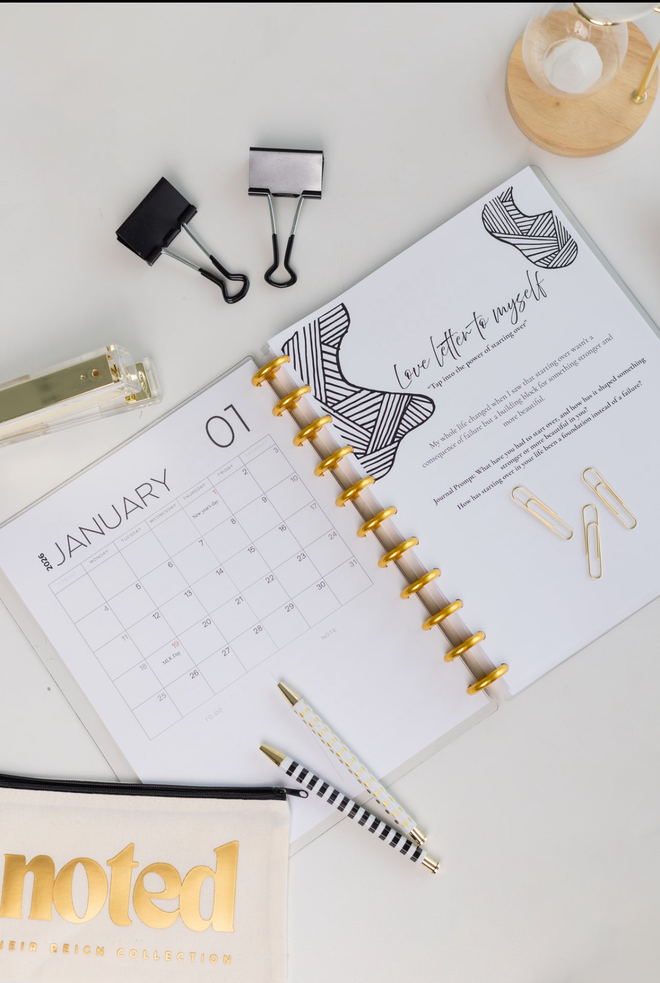 Reign Modern Monochrome 12-Month Planner – Refillable Luxury Disc-Bound