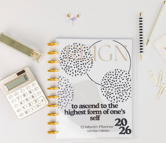 Luxury black and white abstract refillable disc-bound planner USA
